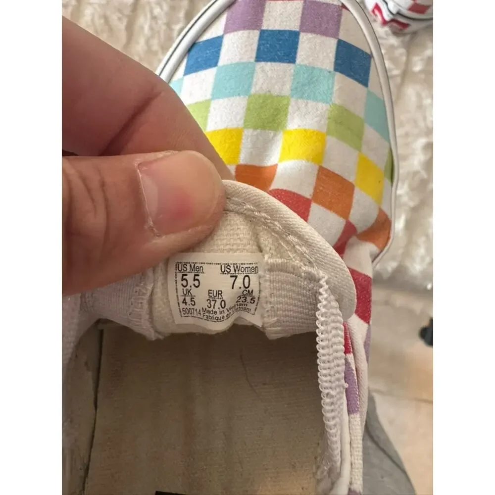Vans Classic Slip-On Rainbow Checkerboard Canvas Shoes Men's 5.5 Women's 7